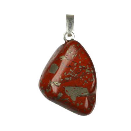 Pendentif jaspe rouge et Pyrite pierre roulée boucle argent 925