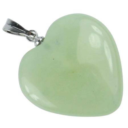 Pendentif jade vert cœur acier inoxydable (20mm)