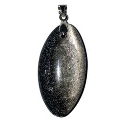 Pendentif obsidienne argente Mexique AAA marquise acier inoxydable
