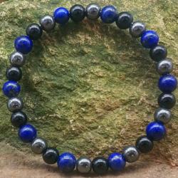Bracelet lapis-lazuli, hématite, onyx (boules 5-6mm)