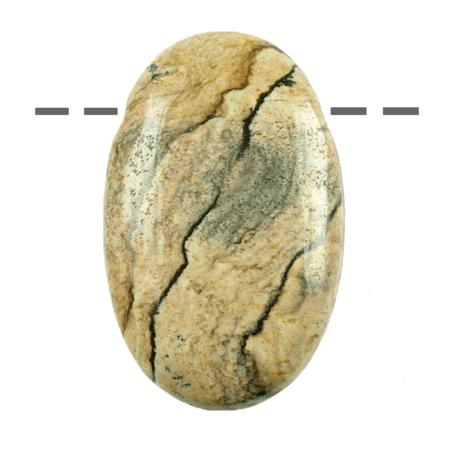 Pendentif jaspe paysager ovale (pierre trouée) + cordon en cuir