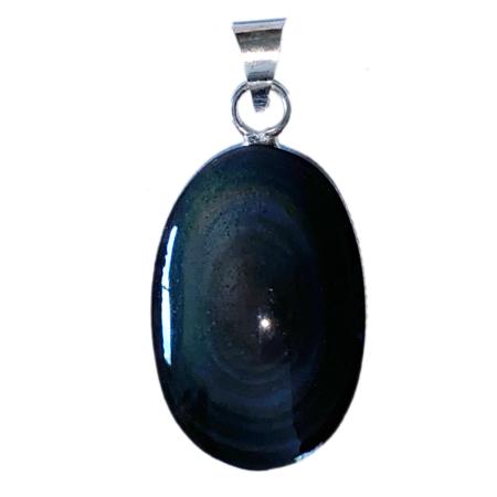 Pendentif obsidienne oeil céleste sertie acier inoxydable