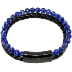 Bracelet Homme cuir lapis lazuli (boules 5-6mm)