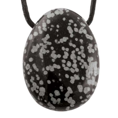 Pendentif obsidienne neige Mexique A (pierre trouée) + cordon cuir