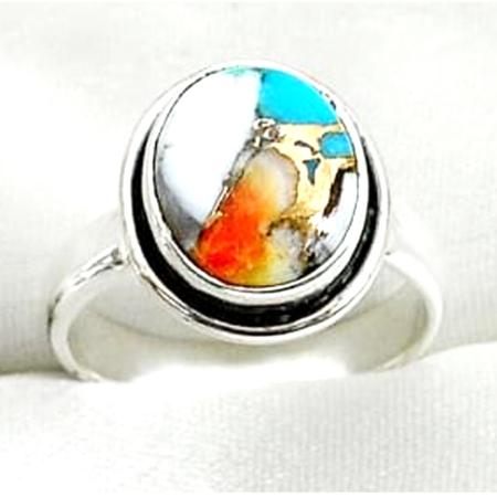 Bague turquoise Spiny Oyster Arizona (Kingman) AAA argent 925 - Taille 51