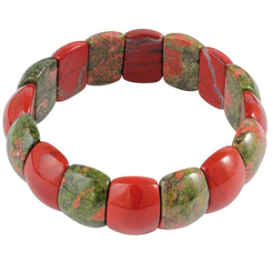 Bracelet jaspe rouge et unakite A (pierres taillées)
