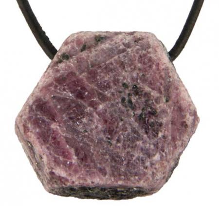 Pendentif rubis (pierre brute) + cordon en cuir