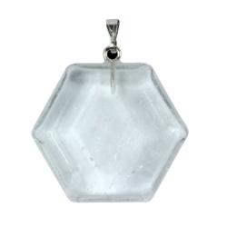 Pendentif cristal de roche Brsil A hexagone acier inoxydable