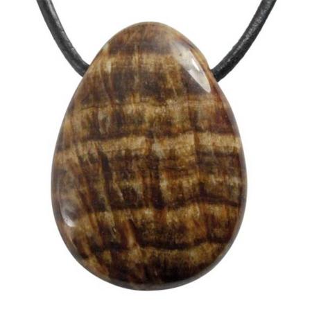 Pendentif aragonite Pérou beige A (pierre trouée) + cordon en cuir