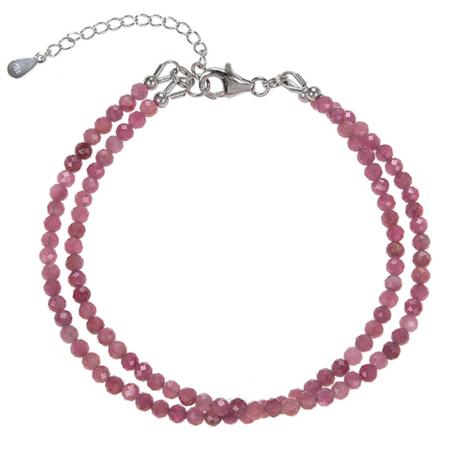Bracelet tourmaline rose (rubelite) double brins (perles facettées 3mm)