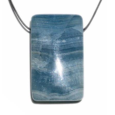 Pendentif aragonite bleue (rectangle) + cordon en cuir