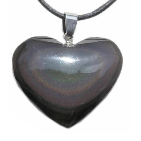 Pendentif obsidienne oeil céleste Mexique A  (coeur) acier inoxydable