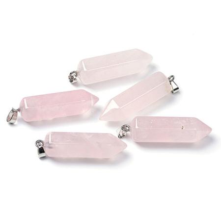 Pendentif prisme quartz rose acier inoxydable