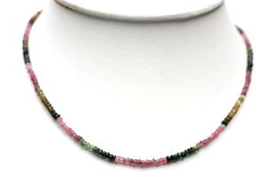 Collier tourmaline multicolore (perles facettées 2-3mm) - 46cm