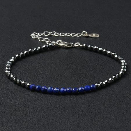 Bracelet hématite lapis lazuli perles facettées argent 925
