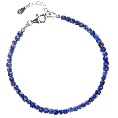 Bracelet lapis lazuli argent 925 (cubes facettées 3mm)