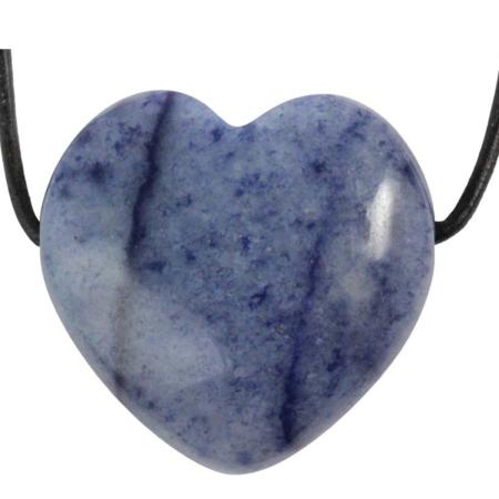 Coeur percé quartz bleu 30mm + cordon en cuir