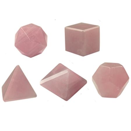 Ensemble solides de Platon quartz rose - Environ 100g