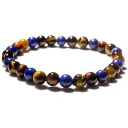 Bracelet multi-pierres lapis lazuli, oeil de tigre, oeil de taureau A (boules 5-6mm)