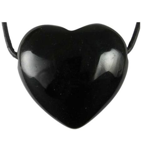 Coeur percé onyx noir Brésil A 30mm + cordon en cuir