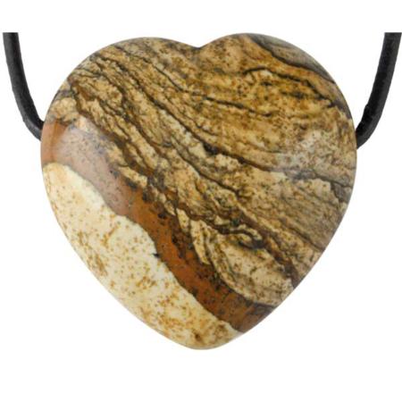 Coeur percé jaspe paysager (30mm) + cordon en cuir