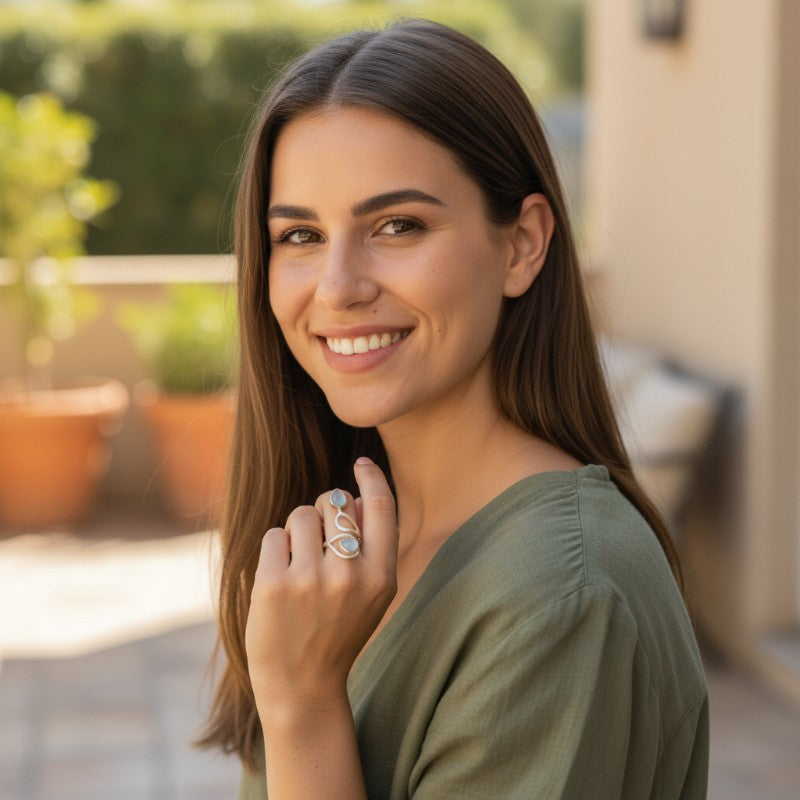 Bague réglable Aigue-Marine Brésil AA argent 925