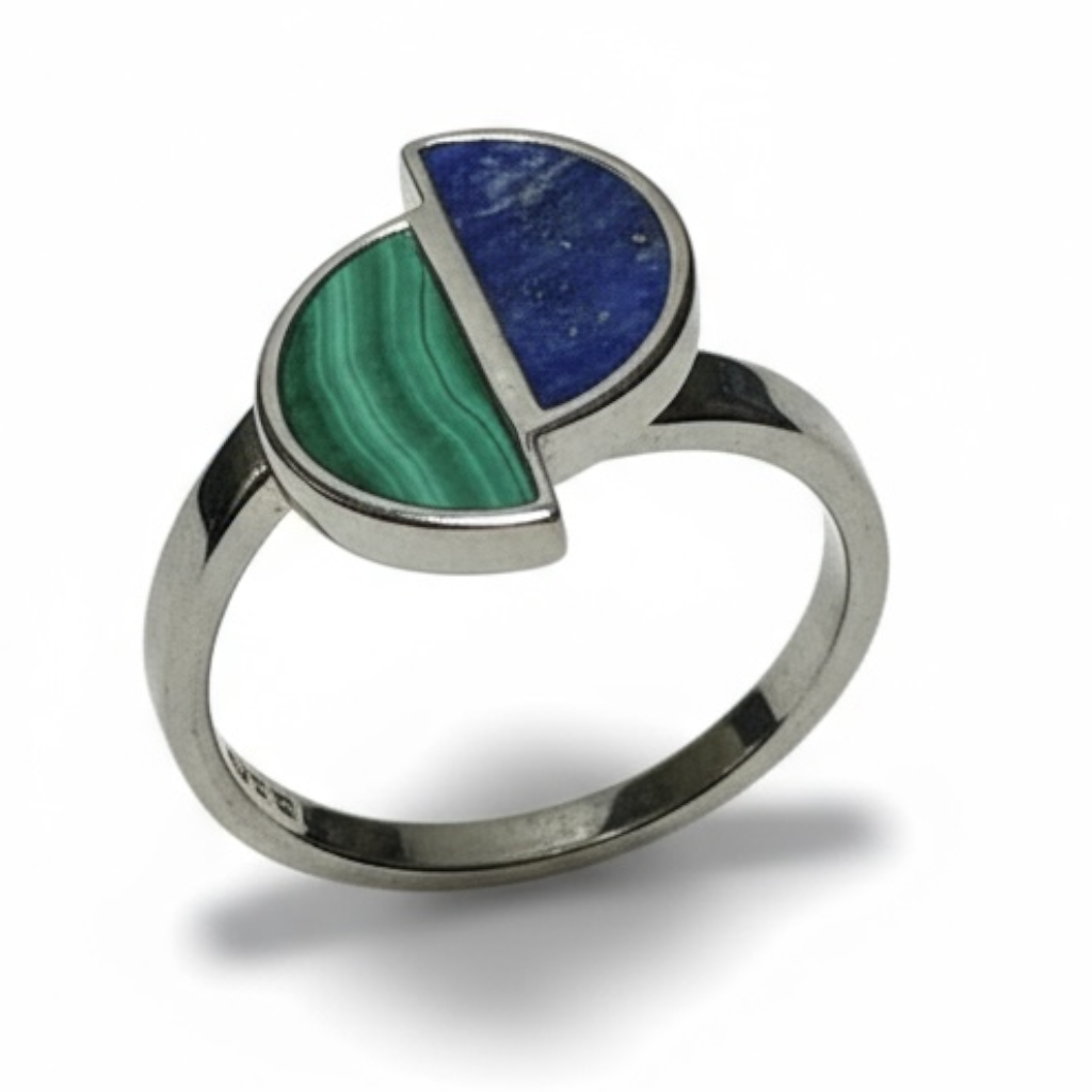 Bague Lapis lazuli et Malachite AA argent 925
