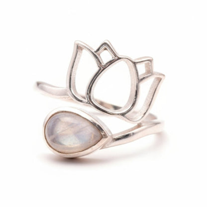 Adjustable ring Rainbow moonstone (Peristerite) India AA silver 925