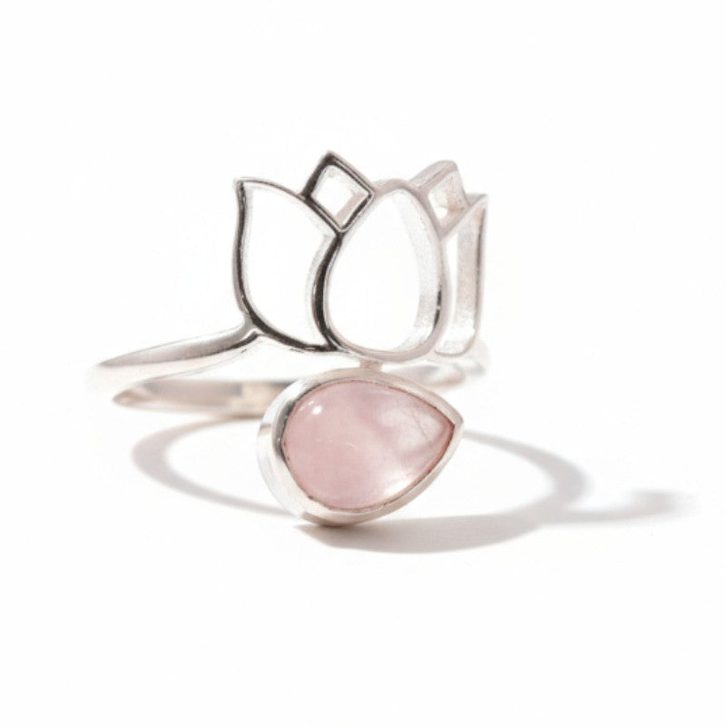 Bague réglable quartz rose Brésil AA argent 925