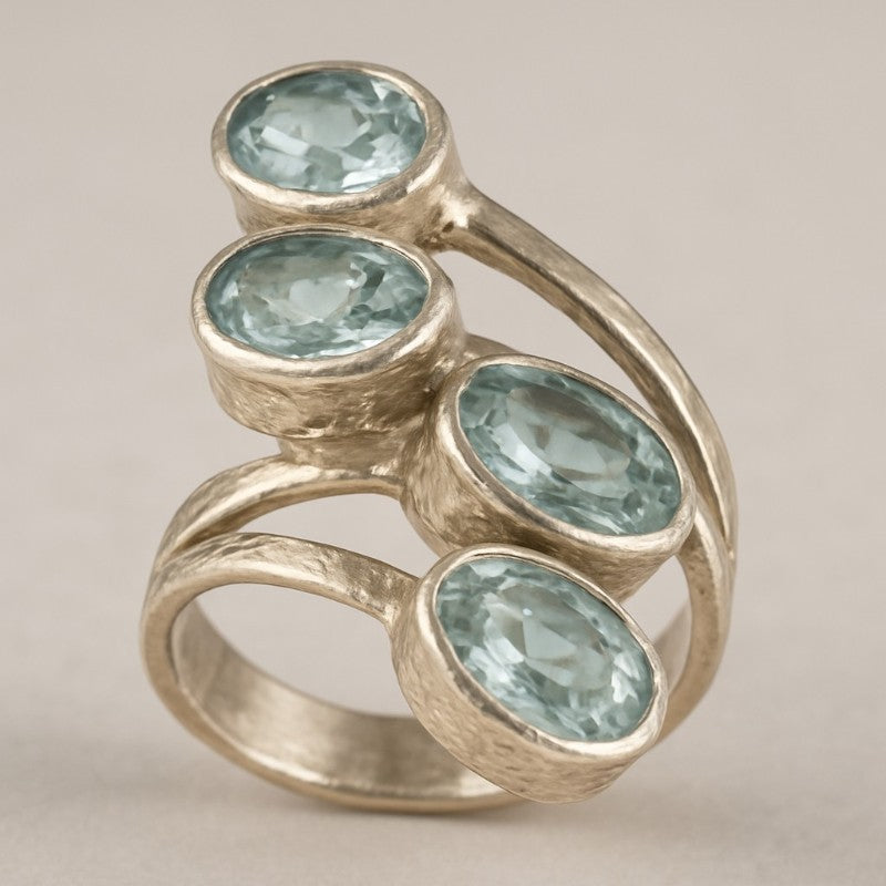 Bague topaze bleue facettée Nigéria A+ argent 925 - Taille 54