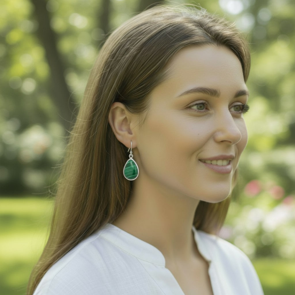 Pendientes de malaquita del Congo AA plata 925