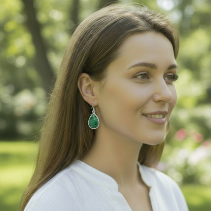 Pendientes de malaquita del Congo AA plata 925