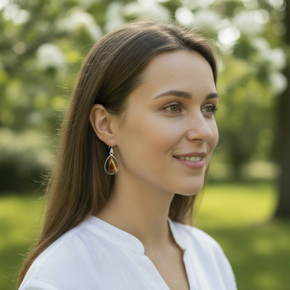 Pendientes de ojo de tigre de Sudáfrica, gota AA, plata 925