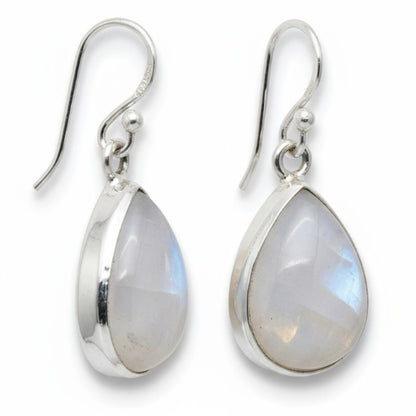 Rainbow moonstone (peristerite) drop earrings India AA silver 925