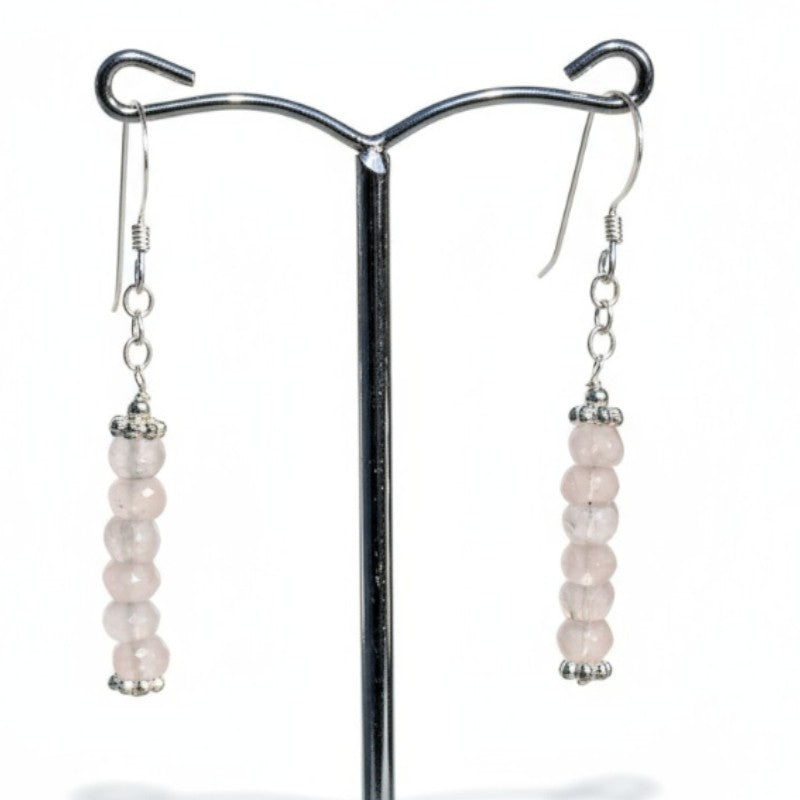 Faceted rose quartz earrings from Brazil, AAA grade, 925 silver