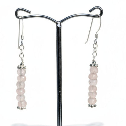 Faceted rose quartz earrings from Brazil, AAA grade, 925 silver
