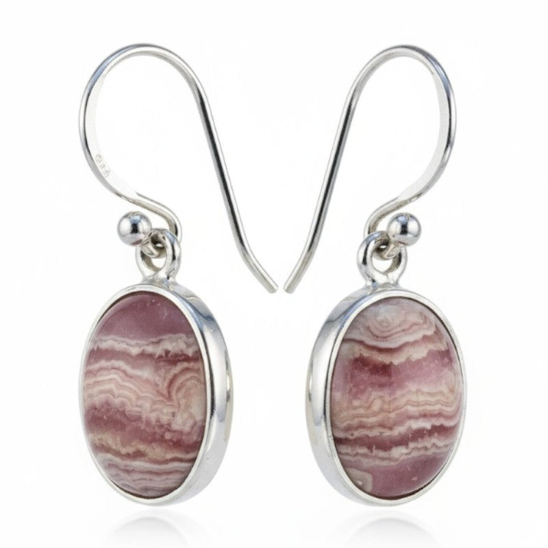 Argentine rhodochrosite AA oval earrings in 925 silver