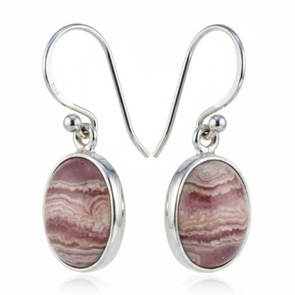 Argentine rhodochrosite AA oval earrings in 925 silver