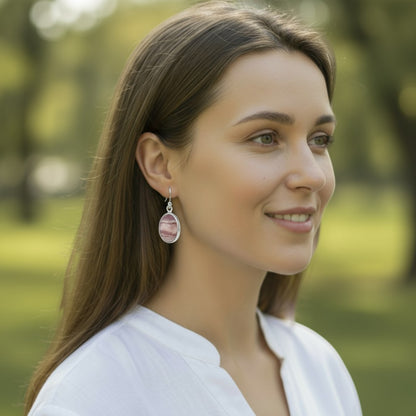 Argentine rhodochrosite AA oval earrings in 925 silver