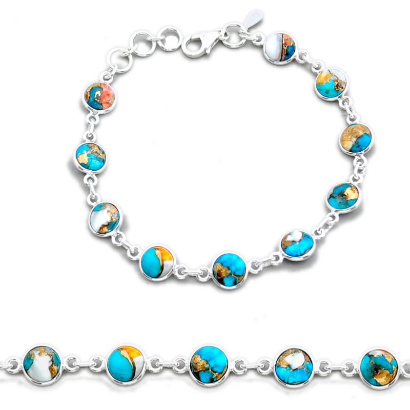 Bracelet Dolly-Bijoux Argent 925 - Boules Cristal Multicolore Turquoise - 18 Cm