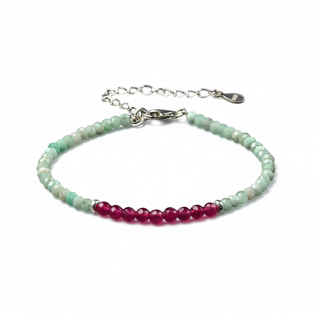Bracelet amazonite grenat perles facettées argent 925