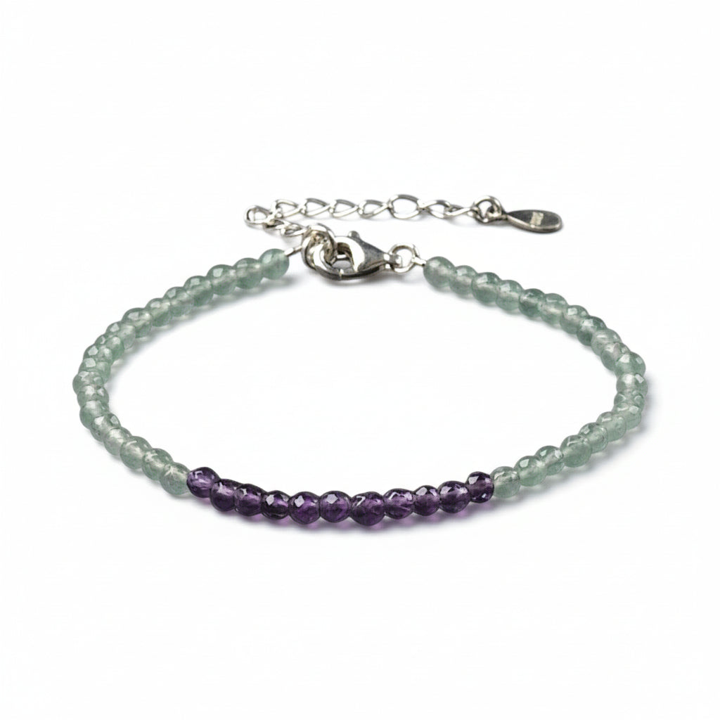 Bracelet aventurine verte améthyste perles facettées argent 925