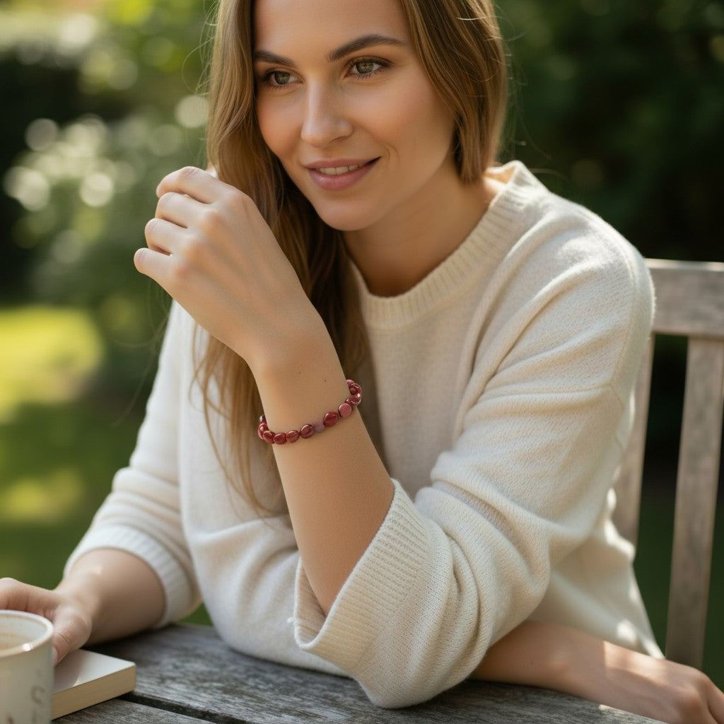 South African red jasper bracelet, 5-7mm beads