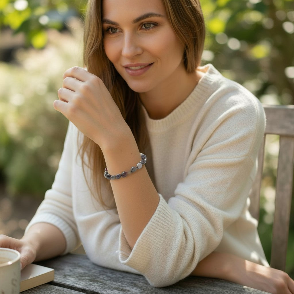 Bracelet labradorite noire Madagascar A (grains 5-7mm)