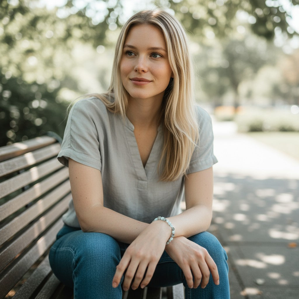 Bracelet larimar République Dominicaine A (grains 5-7mm)
