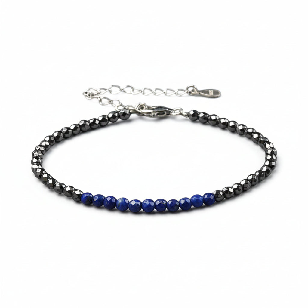 Bracelet hématite lapis lazuli perles facettées argent 925