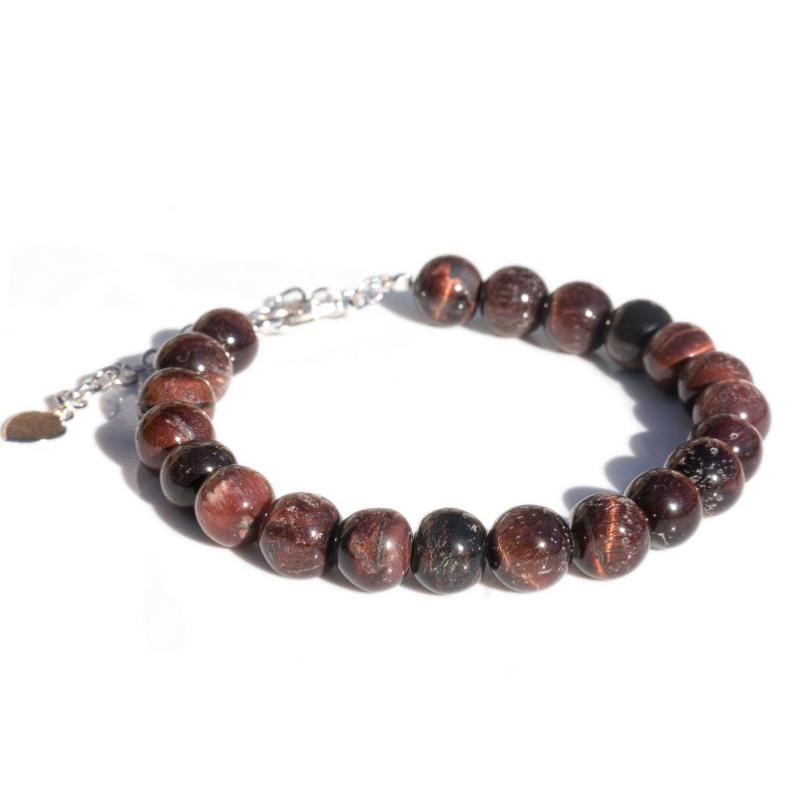 Bracelet oeil de boeuf ou oeil de taureau AB boules 7-8mm chaînette argent