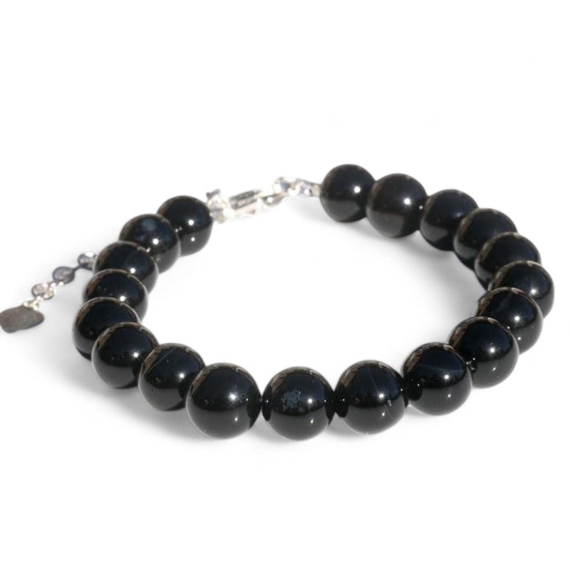 Pulsera onix negro bolas cadena plata 7-8mm