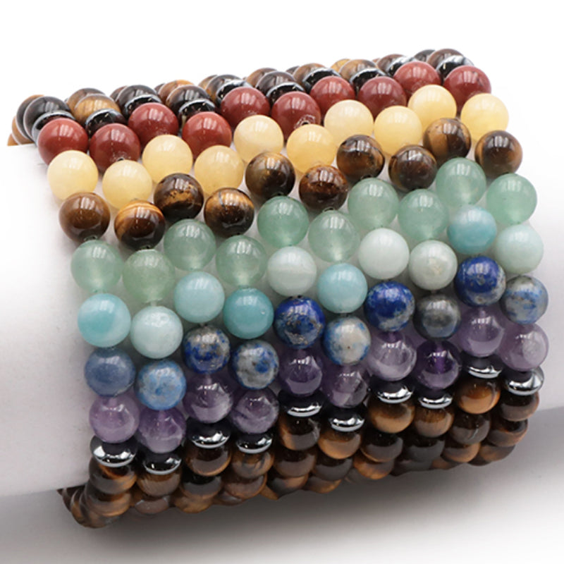 Bracelet 7 chakras oeil de tigre A (boules 7-8mm)