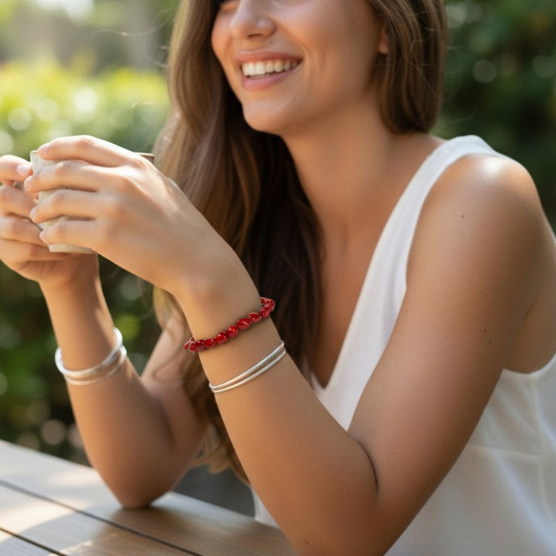 Bracelet corail teinté rouge Brésil A (grains 5-7mm)